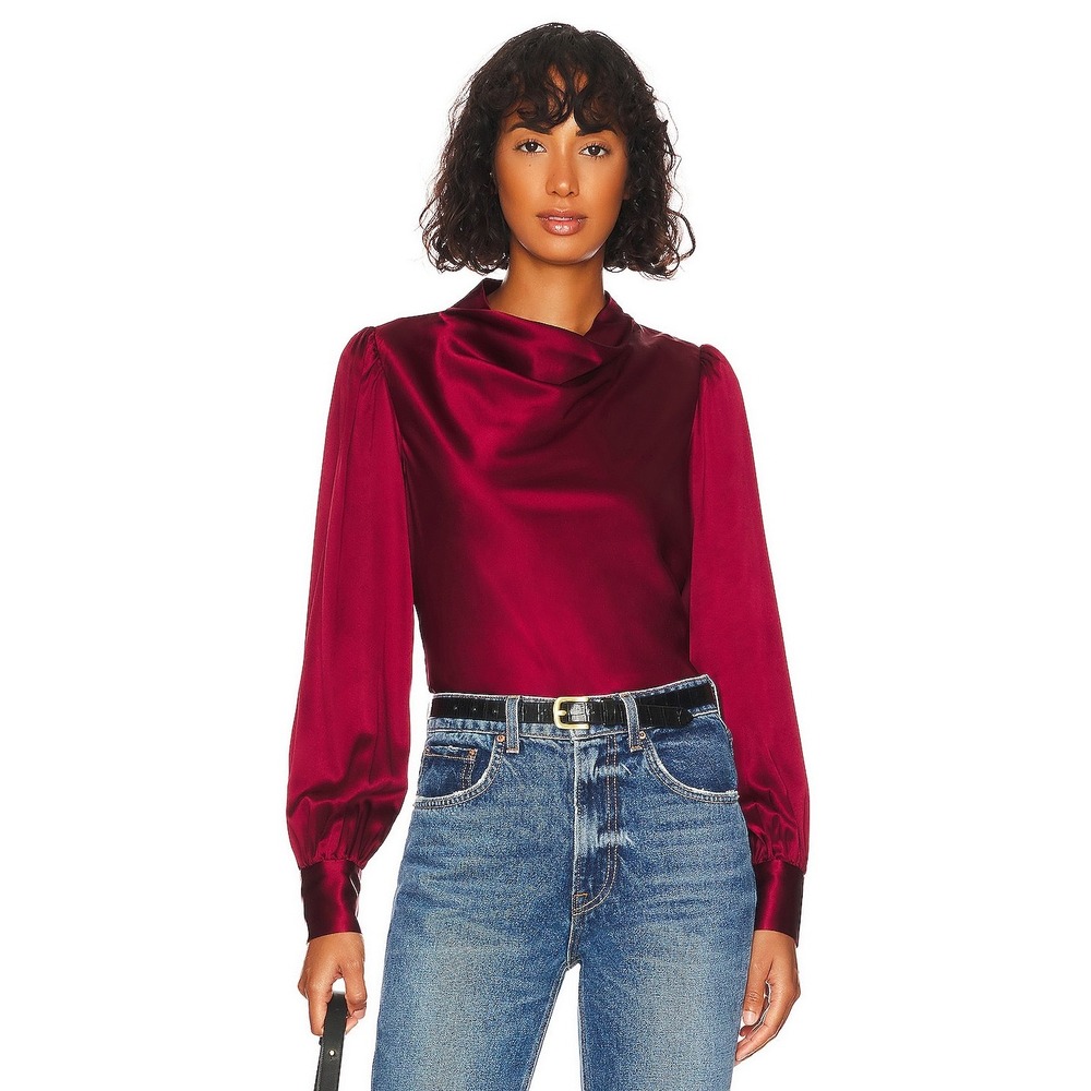Veronica Beard Shane Top Cabernet Burgundy Red Silk Cowl Neck Blouse Size 8 Chic
